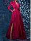 billiga Aftonklänningar-a-line aftonklänning blommig klänning röd grön klänning bröllop gästbröllopsfest golvlängd långärmad v-ringad chiffong med veck slits 2024
