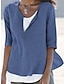 economico Top da donna Basic-Per donna Camicia Blusa Liscio Per eventi Blu Mezza manica Informale Stile da spiaggia A V