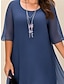 baratos vestidos de festa plus size-vestido feminino plus size curva casual vestido de trabalho vestido chiffon vestido longo liso vestido maxi meia manga em camadas mais gola alta baixa elegante ao ar livre azul verão primavera