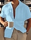 tanie Koszule bawełniane i lniane-Męskie Koszula lniana koszula Zapinana na guziki koszula Codzienna koszula Letnia koszula Koszula plażowa Czarny Biały Niebieski Krótki rękaw Równina Klapa Lato Codzienny Hawajskie Odzież Przednia