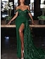 halpa Iltapuvut-merenneito mekko iltapuku punainen vihreä mekko juhlallinen häävieras tuomioistuin juna hihaton olkapäältä charmeuse rypytetyllä paljetilla halkio 2024