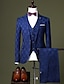 お買い得  スーツ-ロイヤルブルー メンズ チェック柄 結婚式 ホームカミング スーツ 3 ピース チェック テーラード フィット シングルブレスト 1 ボタン 2024