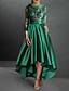 Χαμηλού Κόστους Κοκτέιλ Φορέματα-Κοκτέιλ φόρεμα σε γραμμή κόκκινο πράσινα φορέματα κομψό φόρεμα κόκκινο πράσινο φόρεμα επίσημο ασύμμετρο μανίκι 3/4 μήκους κόσμημα λαιμόκοψη φθινοπωρινό guest σατέν γάμου με πιέτες απλικέ 2024