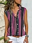 cheap Tank Tops &amp; Camis-Women&#039;s Tank Top Striped Print Casual Basic Sleeveless Shirt Collar Yellow