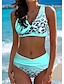 billige Bikinisæt-Dame Normal Badetøj Bikini badedragt 2 stk Printer Leopard Strand Tøj Efterår Badedragter