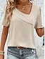 preiswerte Basic-Damenoberteile-Damen Hemd Bluse Glatt Casual Beige Kurzarm Elegant Modisch Basic V Ausschnitt