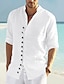 cheap Cotton Linen Shirt-Men&#039;s Linen Shirt Shirt Summer Shirt Beach Shirt Black White Pink Long Sleeve Plain Collar Spring &amp; Summer Casual Daily Clothing Apparel