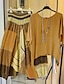 preiswerte Zweiteilige Anzüge für Damen-Damen Hemd Hosen-Sets Plaid Casual Bedruckt Gelb Kurzarm Strassenmode Rundhalsausschnitt Herbst Winter