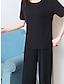 cheap Women&#039;s Loungewear-Women&#039;s Loungewear Sets 2 Pieces Pure Color Fashion Casual Comfort Street Daily Date Polyester Breathable Crew Neck Short Sleeve Pant Elastic Waist Summer Spring Black White