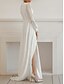 cheap Wedding Dresses-Formal Wedding Dresses A-Line V Neck Long Sleeve Sweep / Brush Train Chiffon Bridal Gowns With Pearls Beading 2023