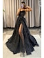 billiga Balklänningar-a-line balklänningar glitter svart klänning bröllopsklänningar formell gotisk klänning golvlängd ärmlös sweetheart spaghetti tyll med slits 2024