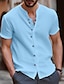 cheap Cotton Linen Shirt-Men&#039;s Shirt Linen Shirt Summer Shirt Beach Shirt Black White Blue Short Sleeve Plain Band Collar Summer Casual Daily Clothing Apparel