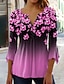 ieftine Bluze &amp; Cămăși Damă-Pentru femei Cămașă Bluză Floral Gradient de culoare Concediu Buton Imprimeu Roz Îmbujorat Lungime Manșon 3/4 De Bază Neon &amp; Luminos Rotund