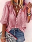 voordelige Damesblouses en -shirts-Dames Overhemd Blouse Grafisch Casual nappi Afdrukken Blozend Roze Lange mouw Basic V-hals Lente Herfst