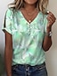 お買い得  レディースＴシャツ-女性用 Tシャツ ヘンリーシャツ フラワー 祝日 週末 ボタン 切り抜き プリント ピンク 半袖 ベーシック ネオン＆ブライト Ｖネック