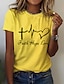 cheap Women&#039;s T-shirts-Women&#039;s T shirt Tee Cotton 100% Cotton Heart Letter Casual Weekend White Yellow Pink Print Short Sleeve Basic Round Neck Regular Fit