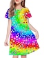 cheap Girl&#039;s 3D Dresses-Kids Little Girls&#039; Dress princess party Color Graphic Patterned A Line Dress Daily Holiday Vacation Print Pink Gold Short Sleeve Casual Cute Sweet Dresses Spring Summer Regular Fit 3-12 Years
