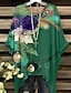 preiswerte Blusen und Hemden für Damen-Damen Hemd Bluse Chiffon Blumen Feder Casual Festtage Bedruckt Asymmetrisch Grün Kurzarm Basic Neon und Hell Rundhalsausschnitt