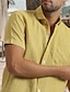 cheap Cotton Linen Shirt-Men&#039;s Shirt Linen Shirt Cotton Linen Shirt Casual Shirt Summer Shirt Beach Shirt Black White Yellow Short Sleeve Plain Lapel Spring &amp; Summer Hawaiian Holiday Clothing Apparel Pocket