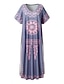 billige Boho-kjoler-Dame Maxikjole Lang kjole Maxikjole Uformell kjole T skjortekjole Boho-kjole Print kjole Mote Bohemsk Fritid utendørs Feriereise Daglig Løstsittende Blomstret Kortermet V-hals Himmelblå Kakifarget Grå