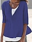 preiswerte Basic-Damenoberteile-Damen Hemd Bluse Glatt Festtage Blau Halbe Ärmel Brautkleider schlicht Strand Design V Ausschnitt