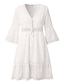 cheap Plain Dresses-Women‘s Party Dress Casual Dress Lace Dress Mini Dress White Beige 3/4 Length Sleeve Embroidery Ruched Summer Spring Fall V Neck Fashion Wedding Summer Dress