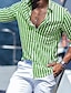 رخيصةأون زر قميص الرجال-رجالي قميص قميص صيفي قميص الشاطئ أسود أزرق أخضر كم طويل مخطط Lapel للربيع والصيف ستايل هاواي مناسب للعطلات ملابس طباعة