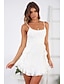 voordelige effen jurken-Dames Witte jurk Casual jurk Jurk met bandjes Mini-jurk Wit Mouwloos Heldere kleur Ruche Zomer Lente Spaghettibandjes Modieus Vakantie 2023 S M L XL