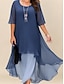 cheap Plus Size Party Dresses-Women‘s Plus Size Curve Casual Dress Work Dress Chiffon Dress Plain Long Dress Maxi Dress Half Sleeve Layered Plus High Low Crew Neck Elegant Outdoor Blue Summer Spring Wedding Guest Dress