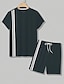 cheap Men&#039;s Tee Sets-Men&#039;s Tee &amp; Drawstring Waist Shorts 2 Pieces Outfits Color Block Striped Crewneck Casual Daily Wear Short Sleeve 2 Piece Clothing Apparel Fashion Sport Casual