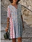 halpa Kuvioidut mekot-Naisten Väljä mekko Kukka Geometrinen Painettu Halkaistu kaula Midimekko Päivittäin Deitti Puolihiha Kesä Kevät