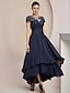 cheap Mother of the Bride Dresses-A-Line Mother of the Bride Dress Formal Wedding Guest Elegant High Low Scoop Neck Asymmetrical Tea Length Chiffon Lace Short Sleeve with Sequin Appliques 2024