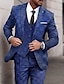 cheap Suits-Royal Blue Men&#039;s Plaid Wedding Homecoming Suits 3 Piece Checkered Tailored Fit Single Breasted One-button 2024