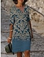 Χαμηλού Κόστους Print Φορέματα-Γυναικεία Φόρεμα ριχτό Φλοράλ Γεωμετρικό Στάμπα Διχασμένος λαιμός Μίντι φόρεμα Καθημερινά Ημερομηνία Μισό μανίκι Καλοκαίρι Άνοιξη