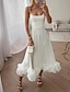 cheap Party Dresses-A-Line Party Dresses Tiered Plisse Dress Wedding Guest Homecoming Tea Length Sleeveless Spaghetti Strap Polyester with Fringe 2024