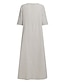 cheap Design Cotton &amp; Linen Dresses-Women&#039;s ArmyGreen Casual Maxi Dress Cotton Linen Blend Crew Neck Pocket Split Short Sleeve 2024 Spring