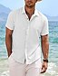 cheap Men&#039;s Casual Shirts-Men&#039;s Shirt Linen Shirt Casual Shirt Summer Shirt Beach Shirt Button Down Shirt Black White Blue Short Sleeve Plain Lapel Summer Casual Daily Clothing Apparel
