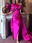 cheap Evening Dresses-Mermaid / Trumpet Evening Gown Sexy Dress Summer Court Train Sleeveless One Shoulder Fall Wedding Reception Satin with Ruched Slit 2024