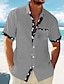 cheap Cotton Linen Shirt-Men&#039;s Linen Shirt Summer Shirt Beach Shirt White Blue Green Short Sleeve Striped Lapel Spring &amp; Summer Hawaiian Holiday Clothing Apparel Basic