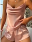 cheap Women&#039;s Sleepwear-Women&#039;s Pajamas Pajama Top and Pant Sets Pure Color Simple Hot Casual Home Daily Bed Satin Breathable Straps Sleeveless Strap Top Shorts Backless Summer Spring Black Champagne