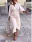 cheap Plain Dresses-Women&#039;s White Dress Midi Dress Button Daily Date Fashion Basic Split Neck 3/4 Length Sleeve White Color