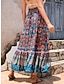 cheap Maxi Skirts-Women&#039;s Skirt Swing Bohemia Maxi High Waist Skirts Pleated Print Color Block Floral Vacation Going out Summer Cotton Polyester Vintage Retro Vintage Ethnic Casual Red Navy Blue Royal Blue