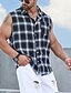 preiswerte Herrenhemd zum Knöpfen-Herren Hemd Sommerhemd Lässiges Hemd Strandhemd Knopfhemd Karierte Hemden Schwarz Ärmellos Plaid / Karomuster Kargen Urlaub Täglich Vordertasche Bekleidung Baumwolle Baumwollmischung Modisch