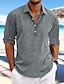 preiswerte Baumwoll-Leinenhemd-Herren Hemd leinenhemd Sommerhemd Strandhemd Schwarz Weiß Blau Langarm Glatt Kargen Frühling Sommer Casual Täglich Bekleidung