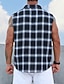 preiswerte Herrenhemd zum Knöpfen-Herren Hemd Sommerhemd Lässiges Hemd Strandhemd Knopfhemd Karierte Hemden Schwarz Ärmellos Plaid / Karomuster Kargen Urlaub Täglich Vordertasche Bekleidung Baumwolle Baumwollmischung Modisch