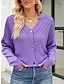 cheap Cardigans-Women&#039;s Cardigan Sweater V Neck Ribbed Knit Polyester Button Summer Spring Cropped Daily Going out Weekend Stylish Casual Soft Long Sleeve Solid Color Blue Purple Green S M L