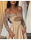 cheap Evening Dresses-Ball Gown Party Dress Evening Gown Party Dress Hot Dress Engagement Wedding Reception Sweep / Brush Train 3/4 Length Sleeve Off Shoulder Satin with Sequin 2024