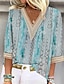 billige Bluser og skjorter til kvinner-Dame Skjorte Blondeskjorte Bluse Grafisk Avslappet Trykt mønster Blonder Gul 3/4 ermer Grunnleggende V-hals