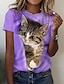 halpa Naisten T-paidat-Naisten T-paita Kissa 3D Painettu Päivittäin Viikonloppu Perus Lyhythihainen Pyöreä kaula-aukko Punastuvan vaaleanpunainen