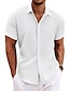 cheap Cotton Linen Shirt-Men&#039;s Shirt Linen Shirt Casual Shirt Summer Shirt Beach Shirt Button Down Shirt Black White Pink Short Sleeve Plain Lapel Summer Casual Daily Clothing Apparel